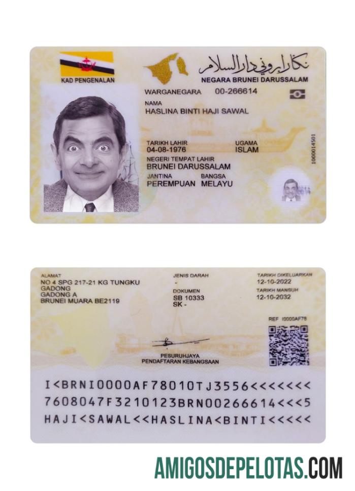 Cartão de identificação de Brunei 2022 modelo atual